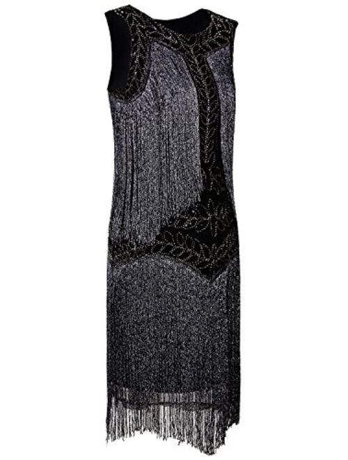 VIJIV Women's Flapper Dresses 1920s Gatsby Full Fringed Vintage Cocktail Dress