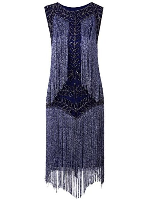 VIJIV Women's Flapper Dresses 1920s Gatsby Full Fringed Vintage Cocktail Dress