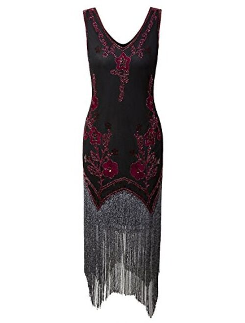 VIJIV Women's Flapper Dresses 1920s Gatsby Full Fringed Vintage Cocktail Dress