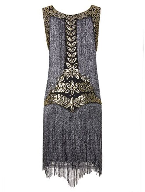 VIJIV Women's Flapper Dresses 1920s Gatsby Full Fringed Vintage Cocktail Dress