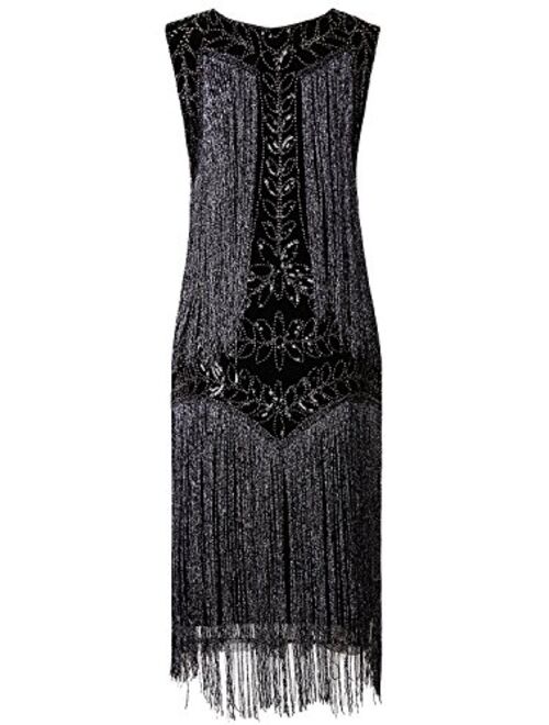 VIJIV Women's Flapper Dresses 1920s Gatsby Full Fringed Vintage Cocktail Dress