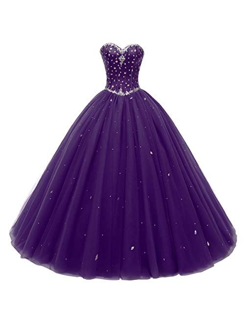 Likedpage Women's Sweetheart Ball Gown Tulle Quinceanera Dresses Prom Dress