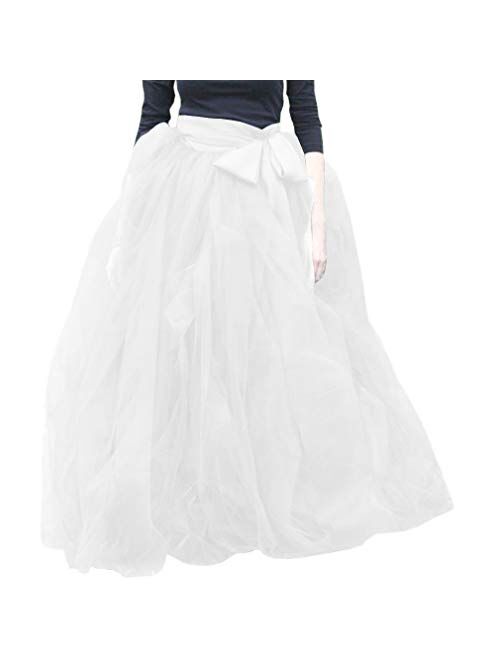 WDPL Women's A-Line Tulle Strips Ruffles Tutu Ball Gown Skirts