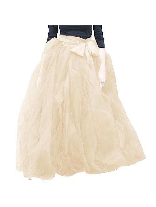 WDPL Women's A-Line Tulle Strips Ruffles Tutu Ball Gown Skirts