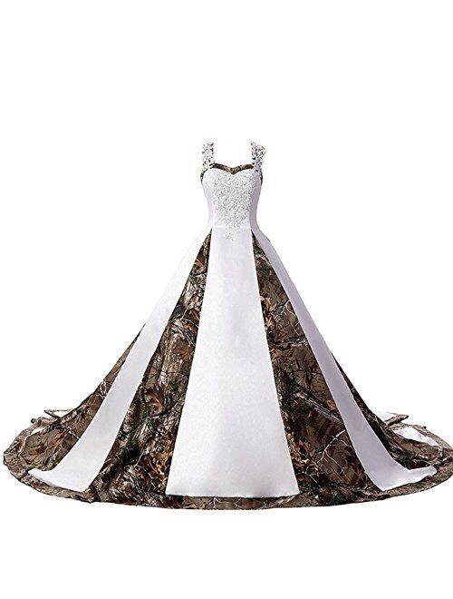 ZVOCY Women's Camouflage Wedding Dresses for Bride Satin Camo Long Formal Gown for Wedding White