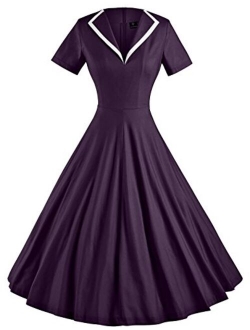 GownTown Women's 1950s Retro Vintage V-Neck Party Swing Dress