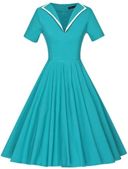 GownTown Women's 1950s Retro Vintage V-Neck Party Swing Dress