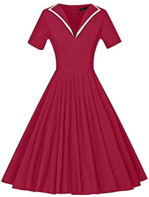 GownTown Women's 1950s Retro Vintage V-Neck Party Swing Dress