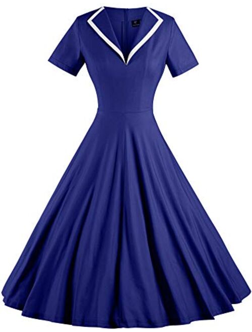 GownTown Women's 1950s Retro Vintage V-Neck Party Swing Dress