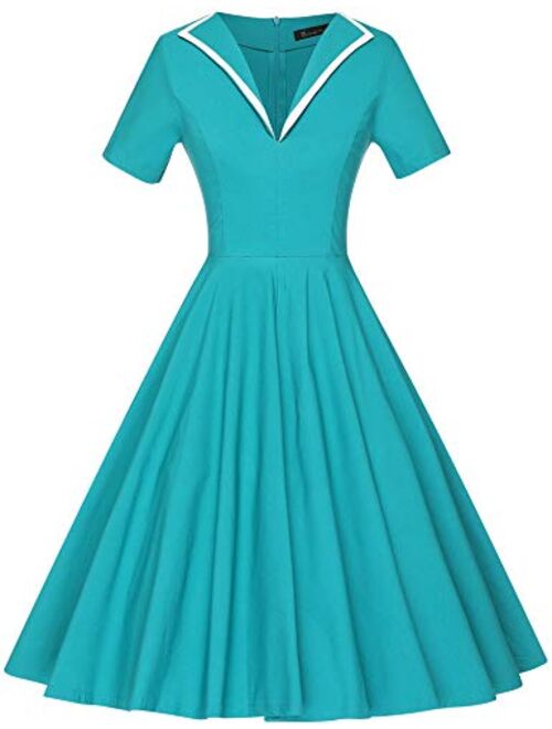 GownTown Women's 1950s Retro Vintage V-Neck Party Swing Dress