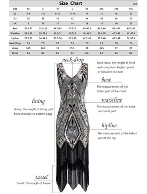 Radtengle Women's 1920s Flapper Dress V Neck Fringe Beaded Great Gatsby Party Dress