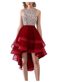 Sarahbridal Women's Tulle Hi-Low Beading Prom Dresses Evening Homecoming Cocktail Gowns