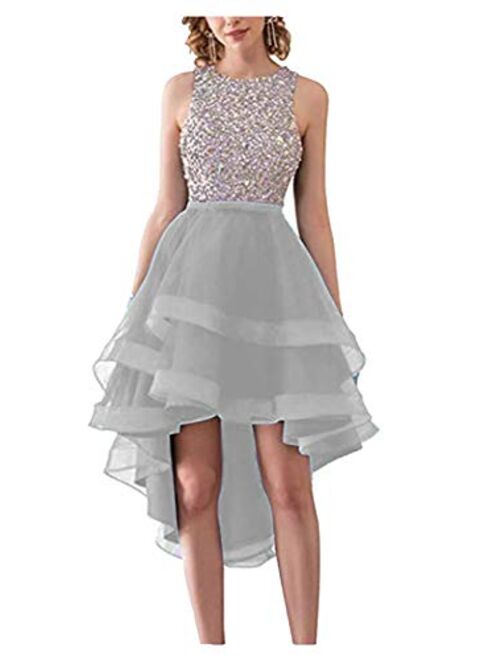 Sarahbridal Women's Tulle Hi-Low Beading Prom Dresses Evening Homecoming Cocktail Gowns