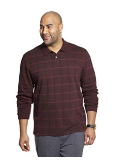 Men's Big and Tall Flex Long Sleeve Jaspe Windowpane Polo Shirt