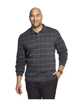 Men's Big and Tall Flex Long Sleeve Jaspe Windowpane Polo Shirt
