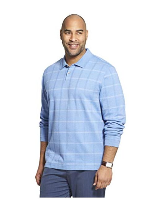 Van Heusen Men's Big and Tall Flex Long Sleeve Jaspe Windowpane Polo Shirt