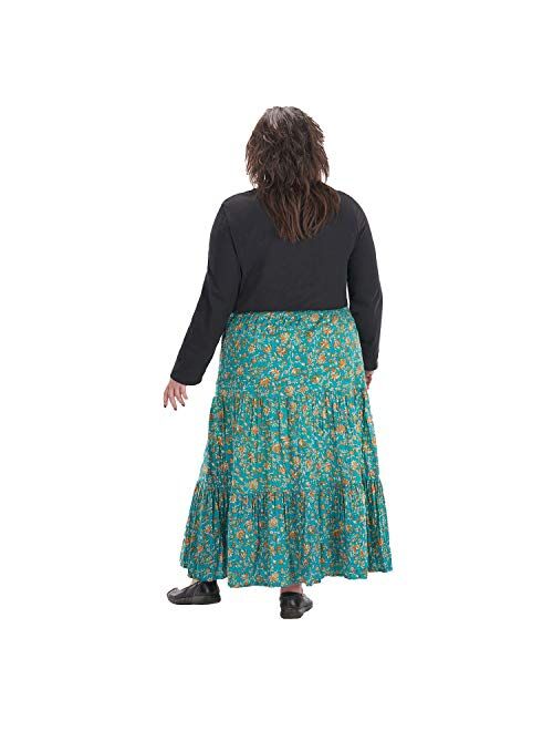 Women's Long Reversible Peasant Skirt - Boho Floral Green/Gold Cotton Maxi Skirt