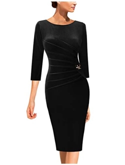 VFSHOW Womens Elegant Ruched Work Business Office Cocktail Sheath Dress