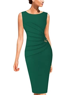 VFSHOW Womens Elegant Ruched Work Business Office Cocktail Sheath Dress