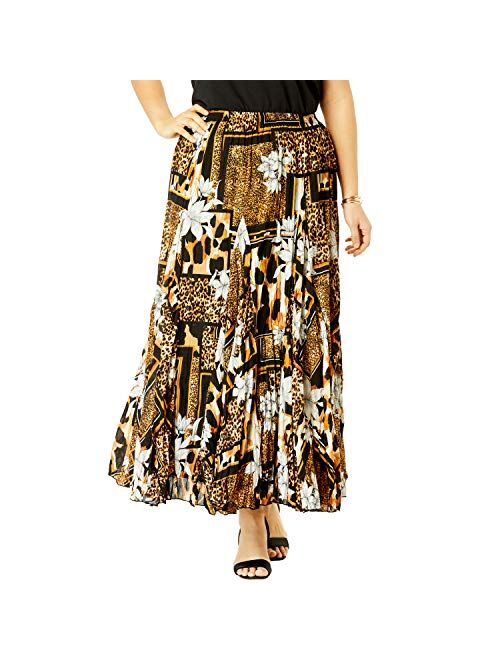 Jessica London Women's Plus Size Cotton Crinkled Maxi Skirt