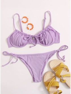 Knot Front Underwire Tie Side Bikini Swimsuit