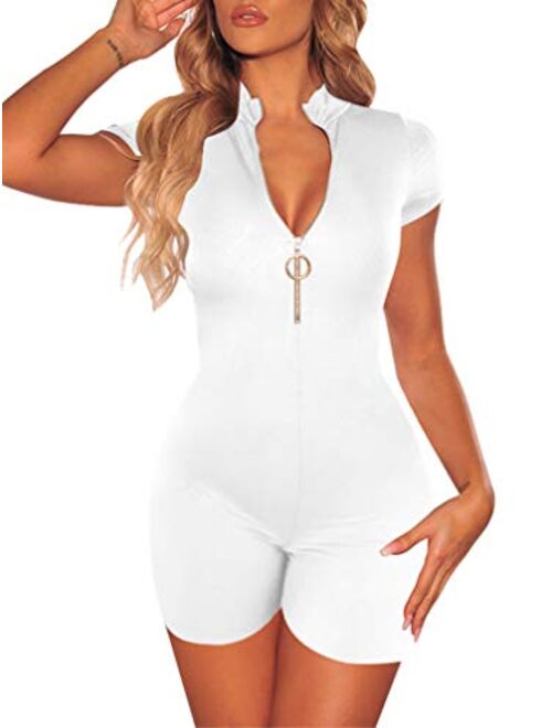 GOKATOSAU Women's Sexy Bodycon Casual Short Sleeve Club Rompers Short Jumpsuit