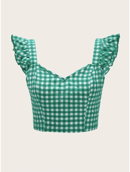 Shein Tie Back Ruffle Strap Gingham Top