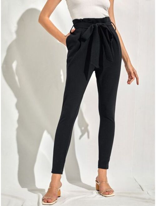 Shein Paperbag Waist Self Belted Slant Pocket Pants