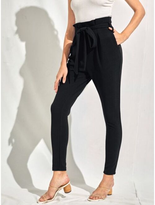 Shein Paperbag Waist Self Belted Slant Pocket Pants