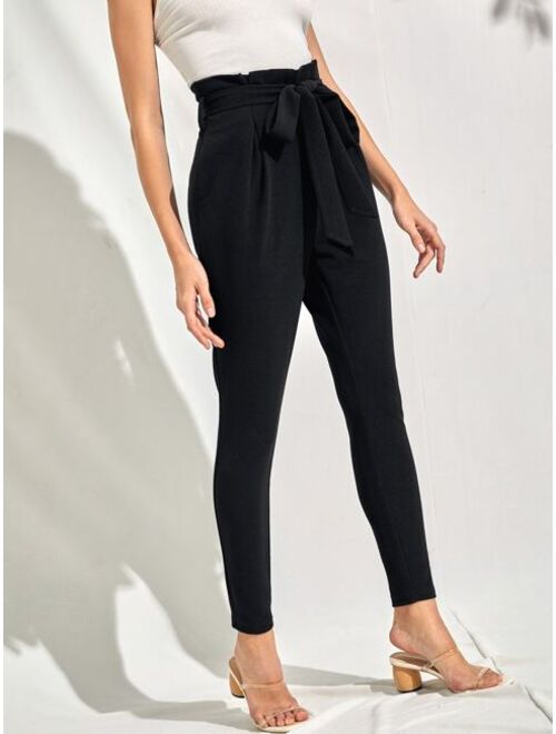 Shein Paperbag Waist Self Belted Slant Pocket Pants