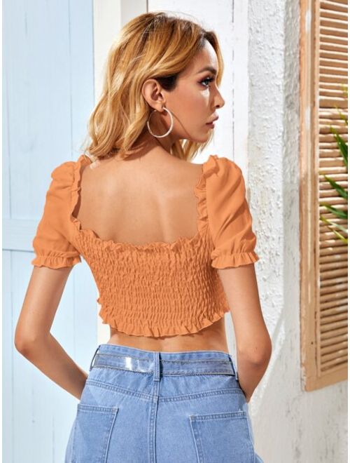 Drawstring Ruched Shirred Crop Milkmaid Top