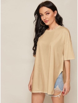 Drop Shoulder Slit Side Longline Tee