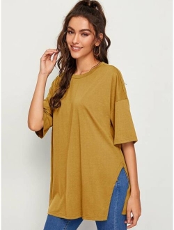 Drop Shoulder Slit Side Longline Tee