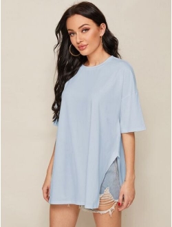 Drop Shoulder Slit Side Longline Tee