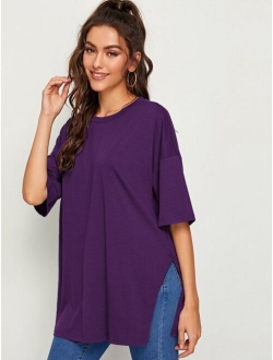 Drop Shoulder Slit Side Longline Tee