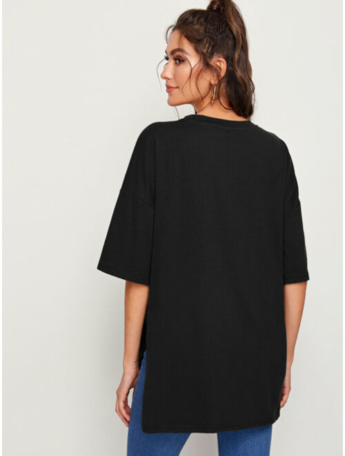 Shein Drop Shoulder Slit Side Longline Tee