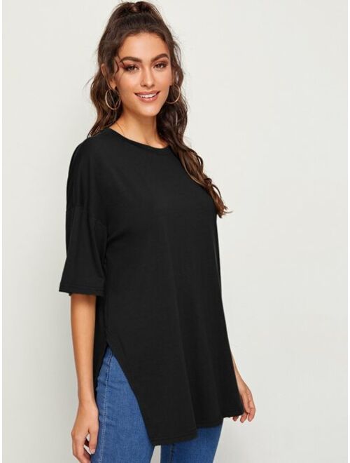 Shein Drop Shoulder Slit Side Longline Tee