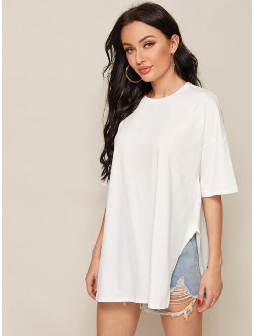 Shein Drop Shoulder Slit Side Longline Tee