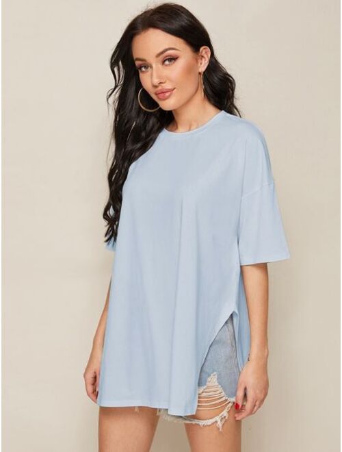 Shein Drop Shoulder Slit Side Longline Tee