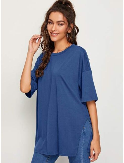 Shein Drop Shoulder Slit Side Longline Tee