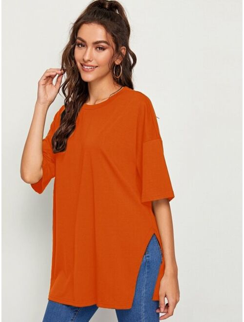 Shein Drop Shoulder Slit Side Longline Tee