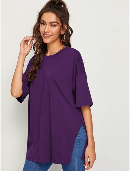 Shein Drop Shoulder Slit Side Longline Tee