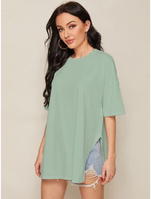 Shein Drop Shoulder Slit Side Longline Tee