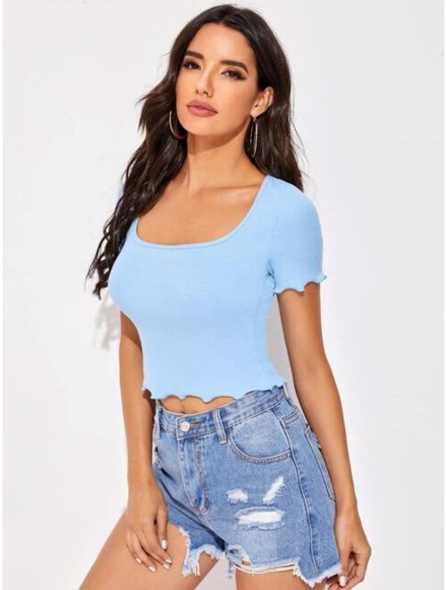 Buy Shein Lettuce Trim Rib Knit Crop Top Online Topofstyle