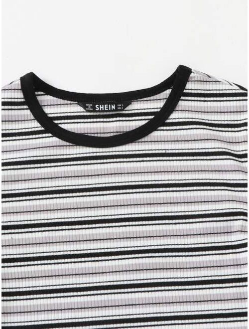 Shein Striped Rib-knit Crop Tee