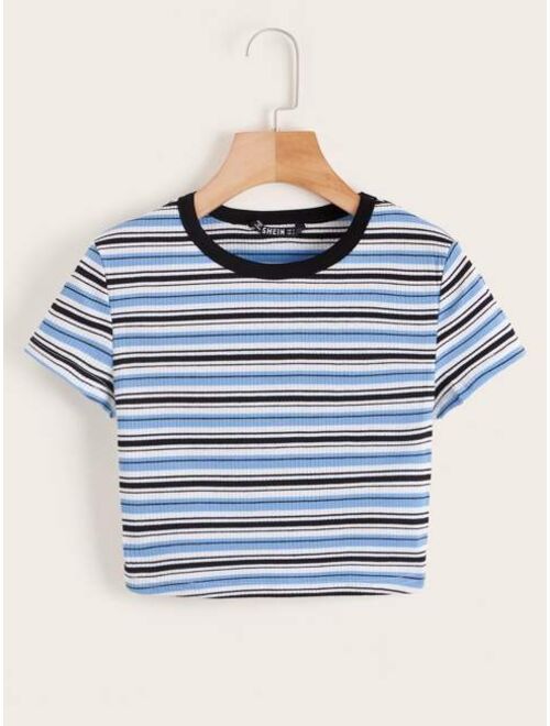 Shein Striped Rib-knit Crop Tee