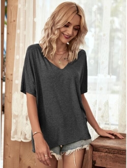 Space Dye V-neck Batwing Sleeve Tee