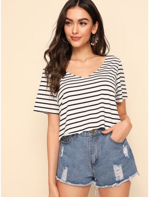 Shein V-neck Striped Crop Tee