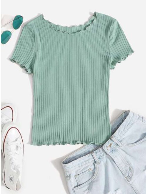 Shein Lettuce Trim Rib-knit Tee