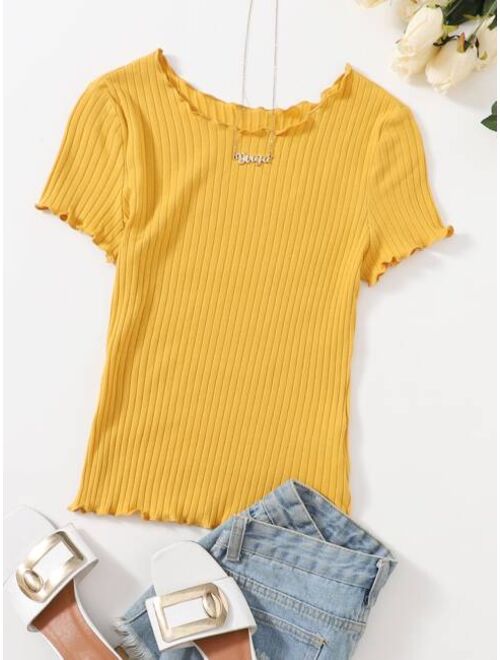 Shein Lettuce Trim Rib-knit Tee